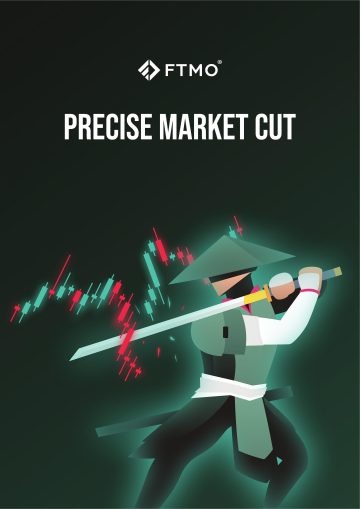 FTMO motivational poster with 'Precise Market Cut' quote, designed for trader office or home workstation wall décor.